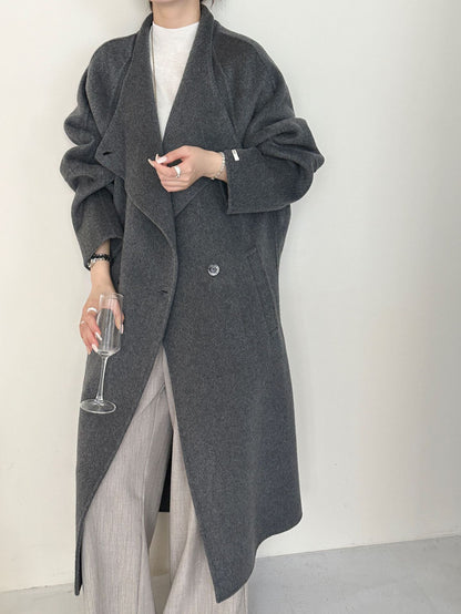 5016 Women's 70% Wool Coat, Double-breasted Buttons Loose-fitting, Winter Wool Coat with Pockets(no belt)