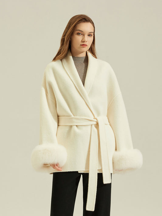 TU2257 Fall/Winter Women's Wool Short Fur Coat with Double-sided Fabric Overcoat