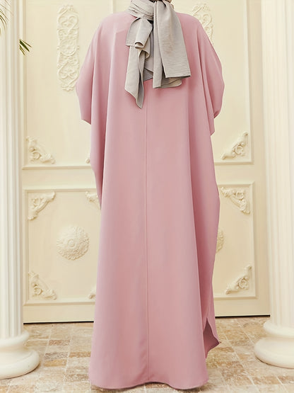 kebaya Ramadan Solid Batwing Sleeve Kaftan Abaya, Elegant Loose Split Maxi Length Dress, Women's Clothing MSL37