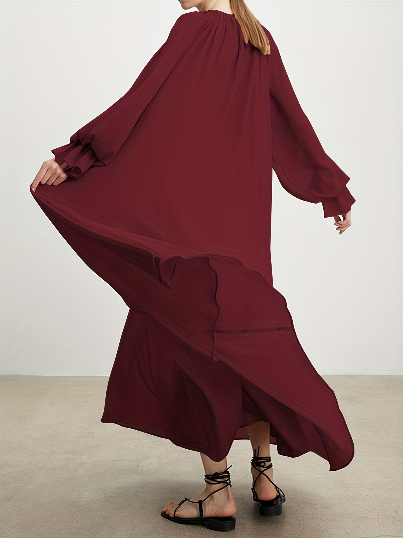 Naher Osten Dubai Islamisches Muslim Maxikleid Chiffon ausgestellte Ärmel plissiertes Silhouettekleid MSL62