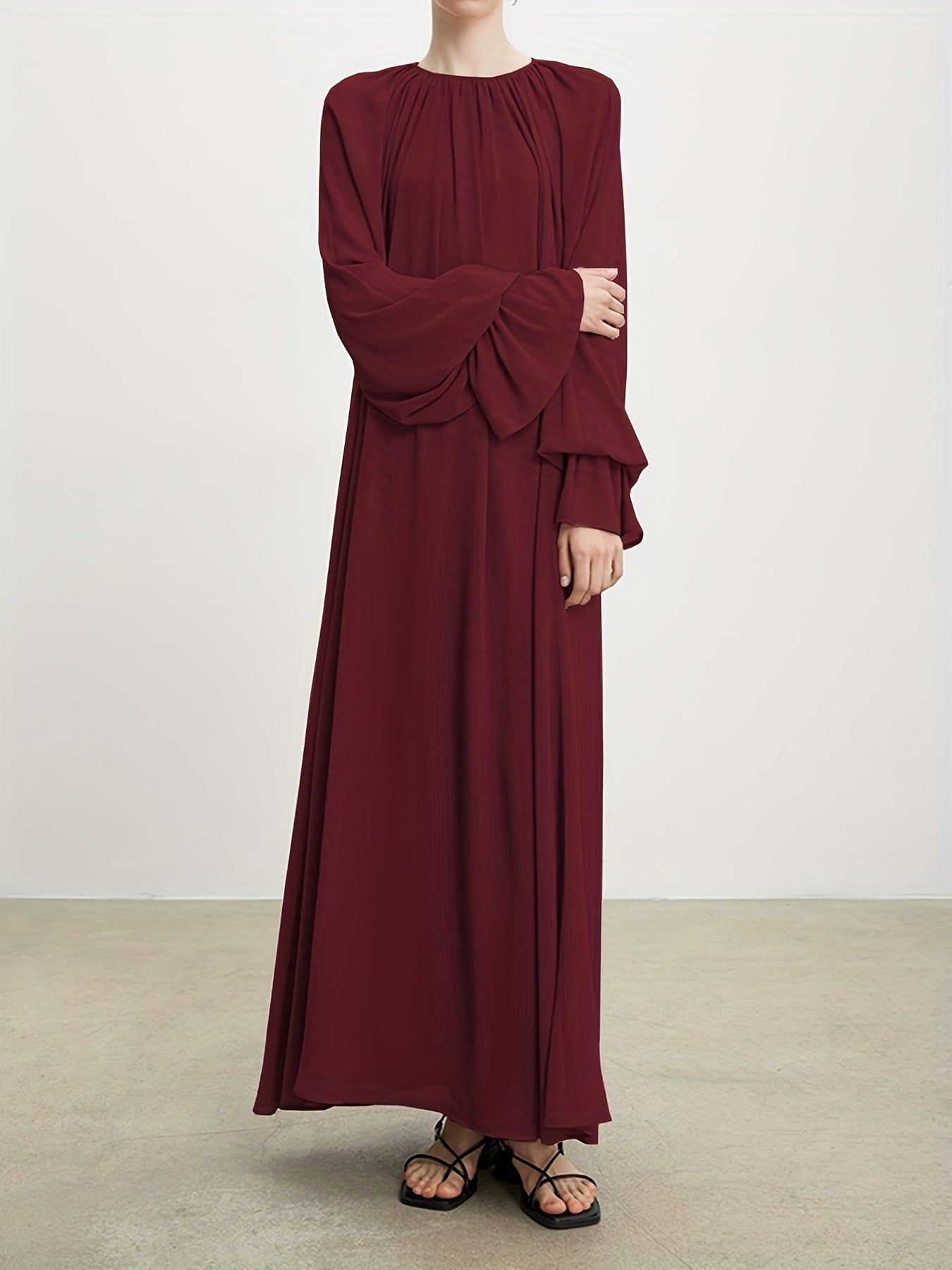 Naher Osten Dubai Islamisches Muslim Maxikleid Chiffon ausgestellte Ärmel plissiertes Silhouettekleid MSL62