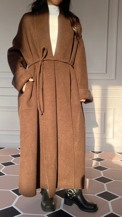 DY5 Women's Long Coat, Lapel Belt, Double-sided Woolen Coat