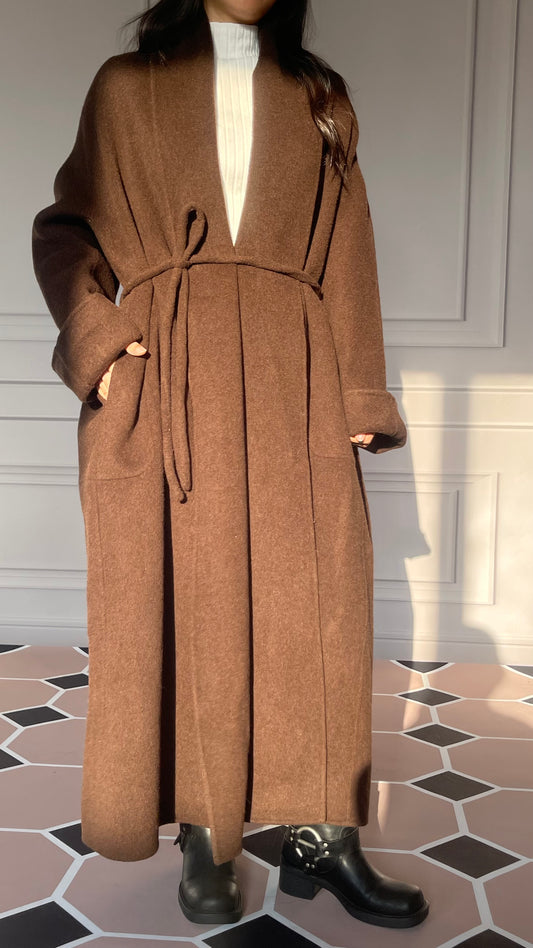 DY5 Women's Long Coat, Lapel Belt, Double-sided Woolen Coat