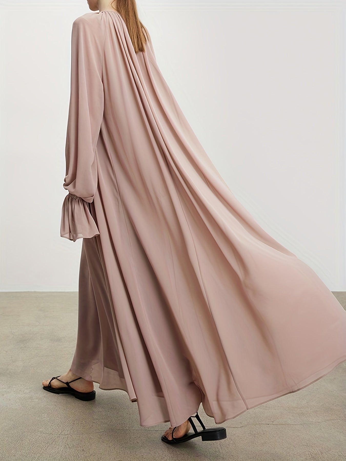 Naher Osten Dubai Islamisches Muslim Maxikleid Chiffon ausgestellte Ärmel plissiertes Silhouettekleid MSL62