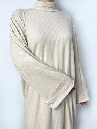 Ramadan baju kurung Solid Muslim baju kurung moden Two-piece Set, Turtleneck Drop Shoulder Top & Elastic Waist Skirt Outfits, Women's Clothing MSL97