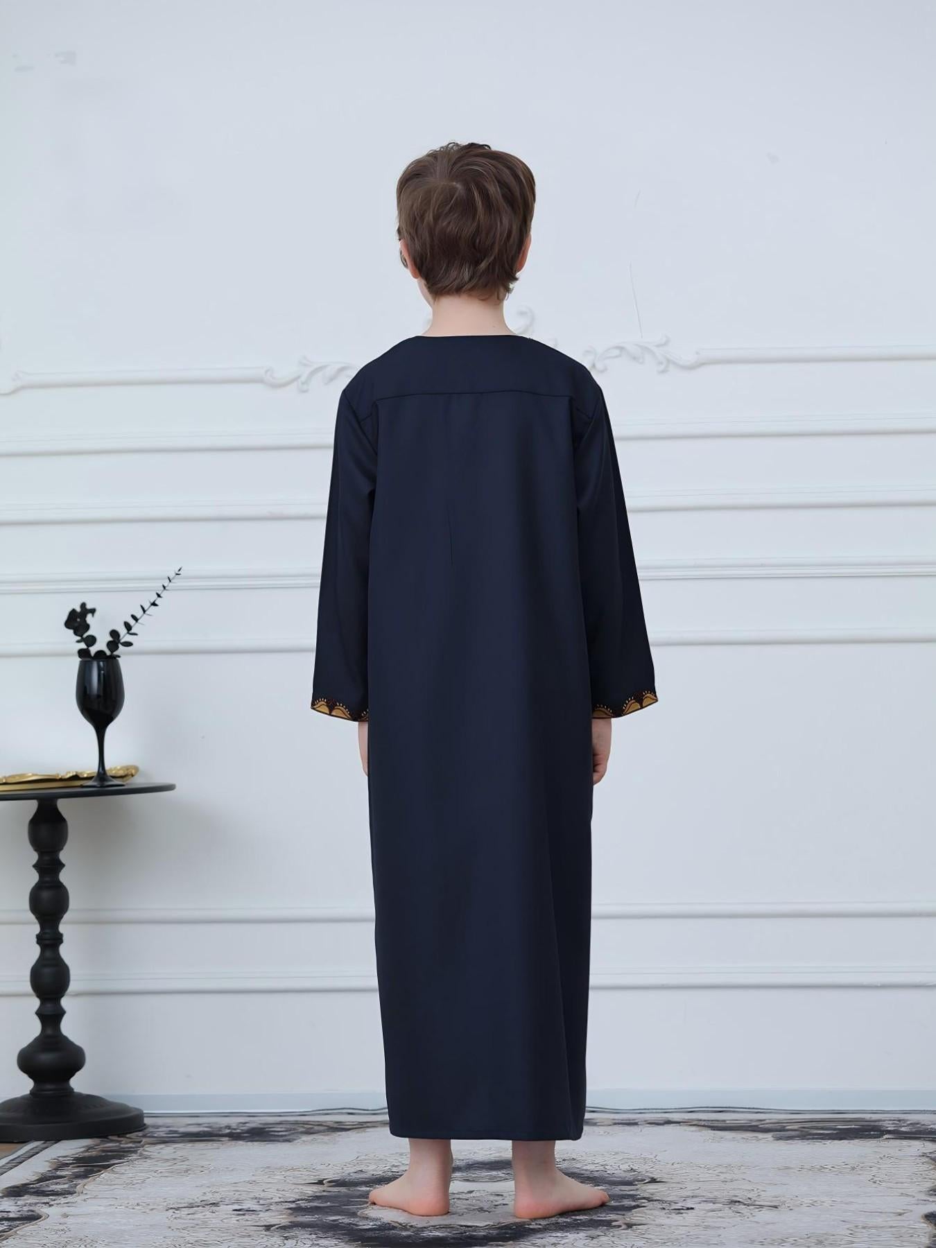 KID0003 Abaya - Long Loose Fit Long Sleeve Embroidered Zip Front | Modest Fashion Hojumbo