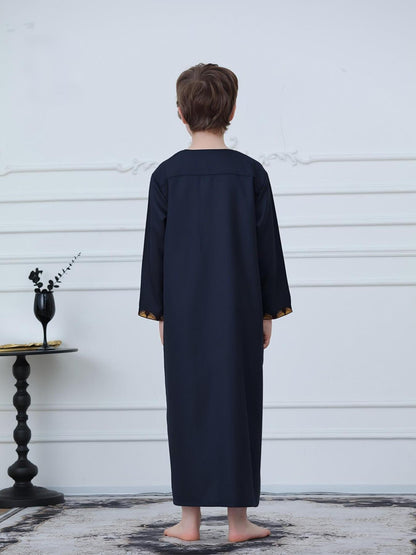 KID0003 Abaya - Long Loose Fit Long Sleeve Embroidered Zip Front | Modest Fashion Hojumbo