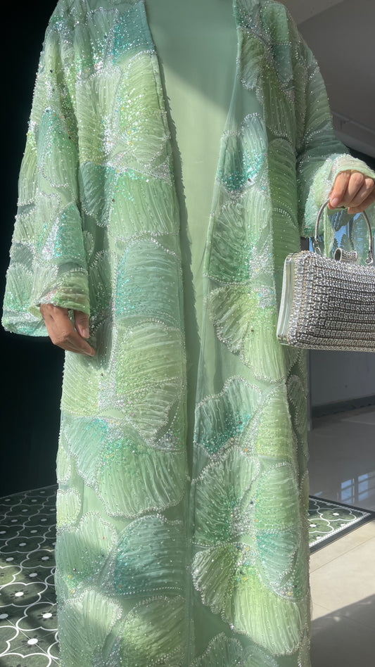 MSL883 Frozen Blue Multicolor Bead Princess Open Abaya