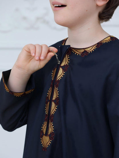 KID0003 Abaya - Long Loose Fit Long Sleeve Embroidered Zip Front | Modest Fashion Hojumbo