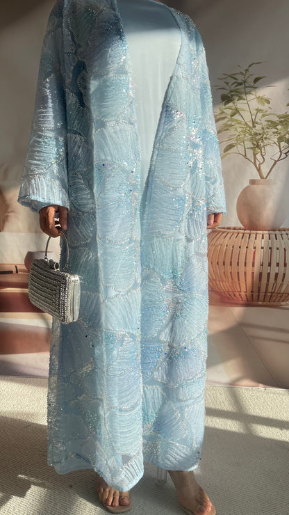 MSL883 Frozen Blue Multicolor Bead Princess Open Abaya