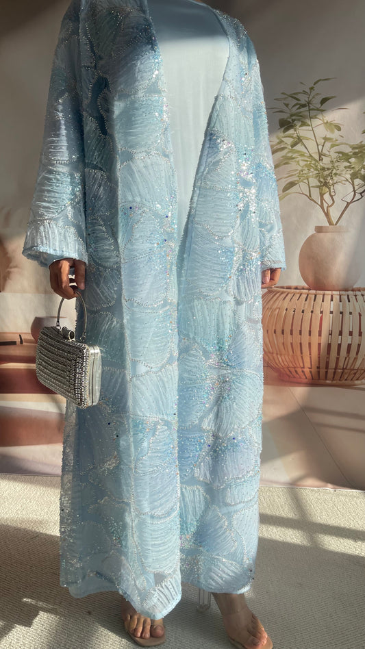 MSL883 Frozen Blue Multicolor Bead Princess Open Abaya