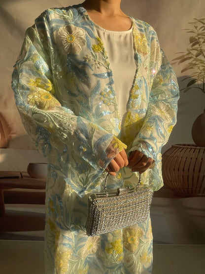 Yellow-green Flower Open Abaya MSL882