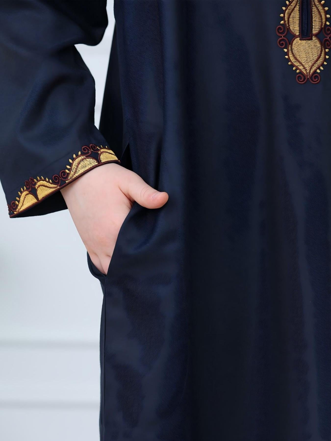 KID0003 Abaya - Long Loose Fit Long Sleeve Embroidered Zip Front | Modest Fashion Hojumbo