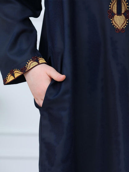 KID0003 Abaya - Long Loose Fit Long Sleeve Embroidered Zip Front | Modest Fashion Hojumbo