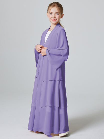 Ramadan Muslim Girls 3 Layered Chiffon Kids Abaya Dress Open Front Abaya Kebaya Outerwear (Without Hijab) MSL132