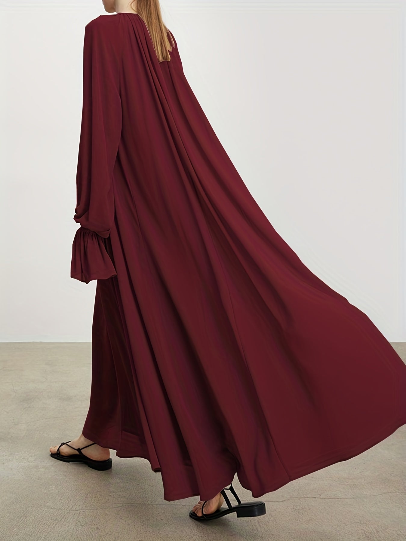 Naher Osten Dubai Islamisches Muslim Maxikleid Chiffon ausgestellte Ärmel plissiertes Silhouettekleid MSL62