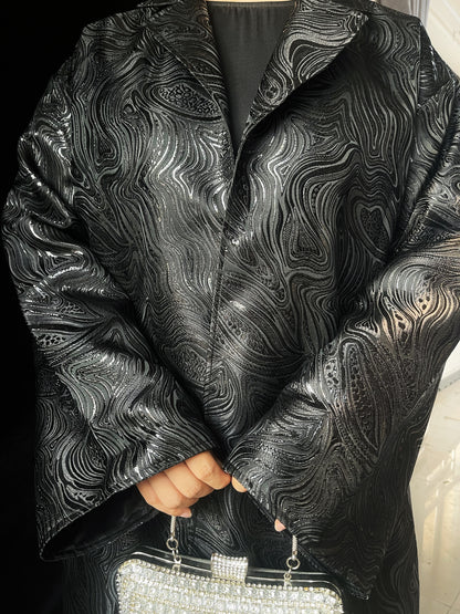 MSL900 Black Water Ripple Long Coat Jacket