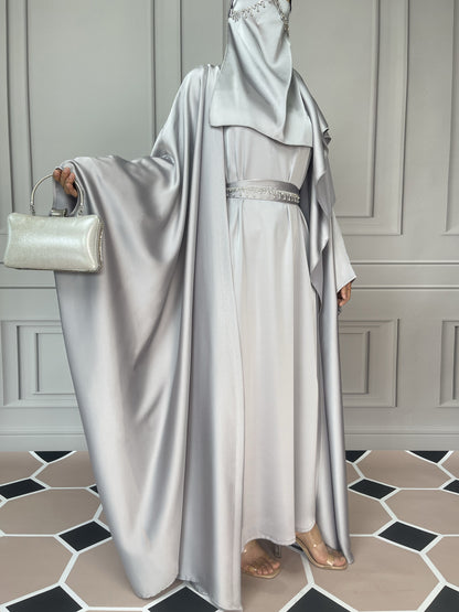 MSL019 5-Piece Set Butterfly Abaya With Niqab, Loose Full Cover Satin Abaya