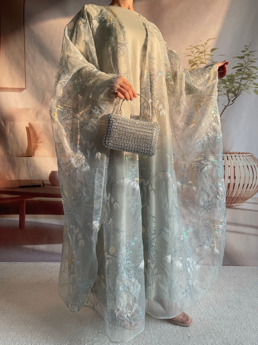 MSL899 Two-piece Set Bat-wing Embroidered Cape with a Matching Inner Dress
