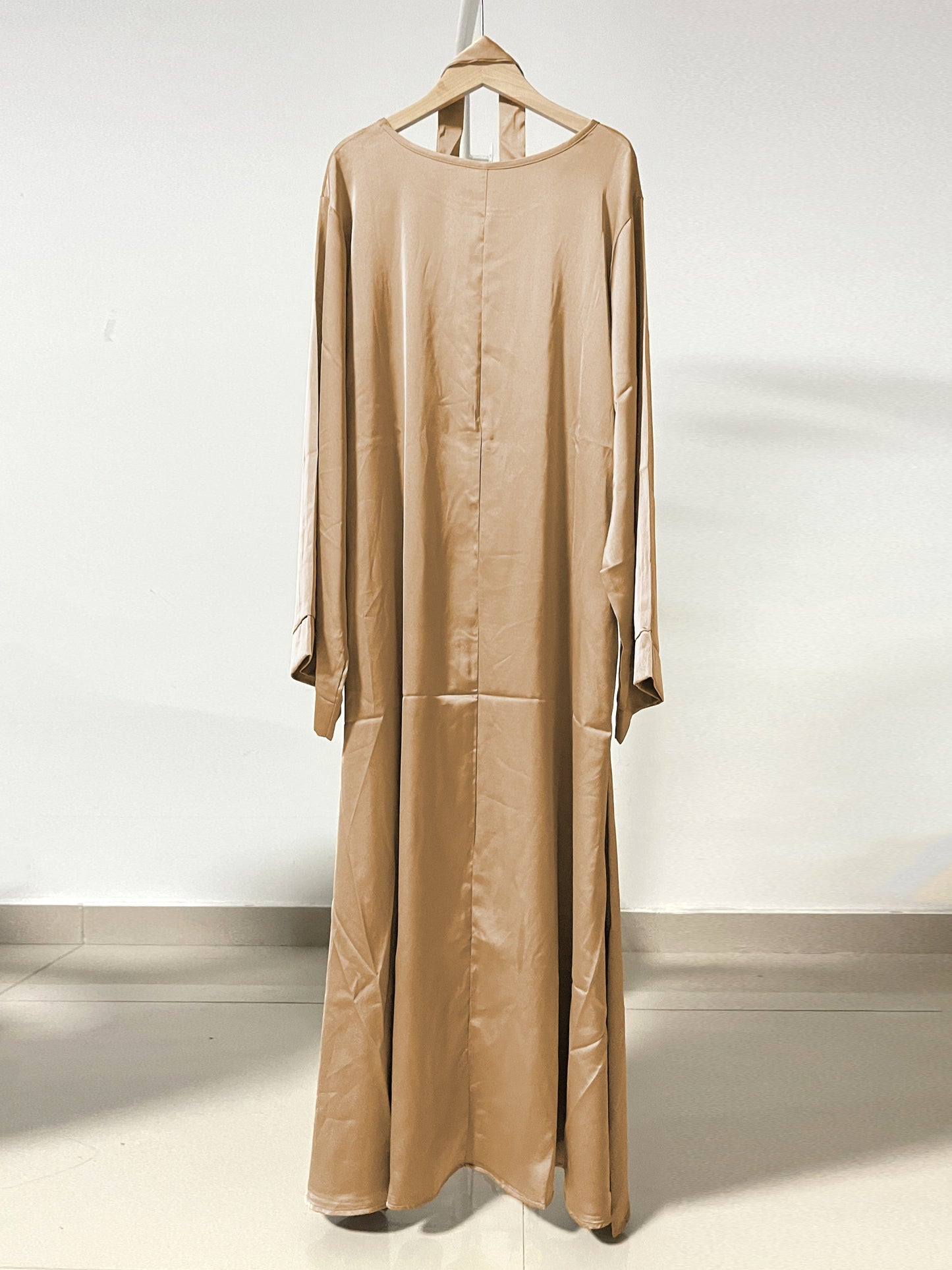 Ramadan Solides Maxi-Kaftan-Kleid, schlichtes langärmliges Kaftan-Abaya mit Rundhalsausschnitt, Damenbekleidung MSL42