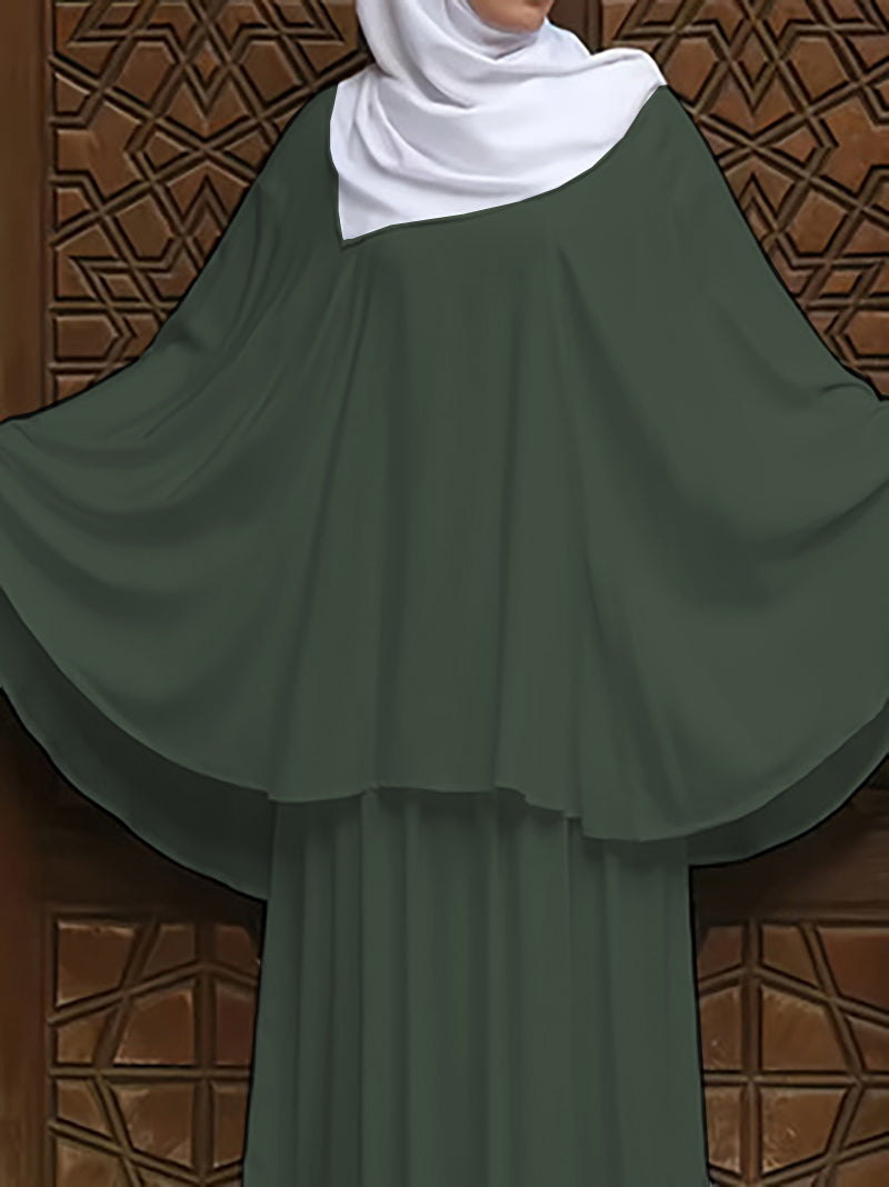 MSL191 Ramadan Abaya Solid Color Muslim Skirt Set, Crew Neck, Batwing Sleeve Loose Top, Elastic Waist Maxi Skirt, Women's Clothing