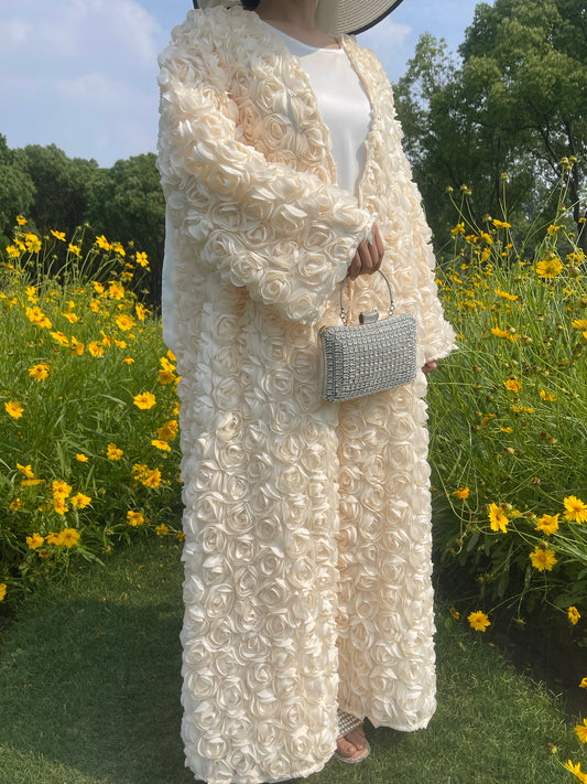 MSL891 Sweet Cream Roses Open Abaya