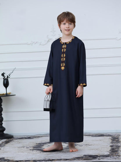 KID0003 Abaya - Long Loose Fit Long Sleeve Embroidered Zip Front | Modest Fashion Hojumbo