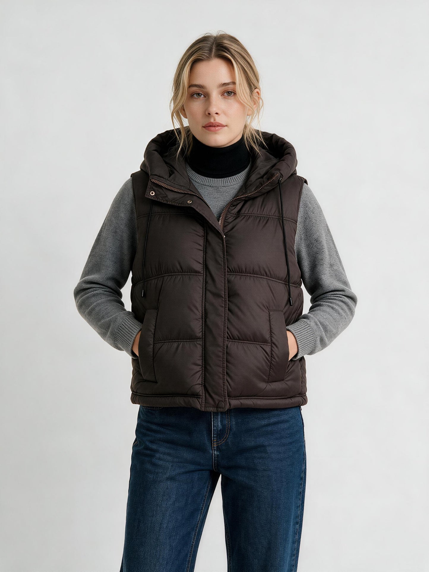 915 Sleeveless Puffer Vest - Hooded, Drawstring, Warm | Hojumbo