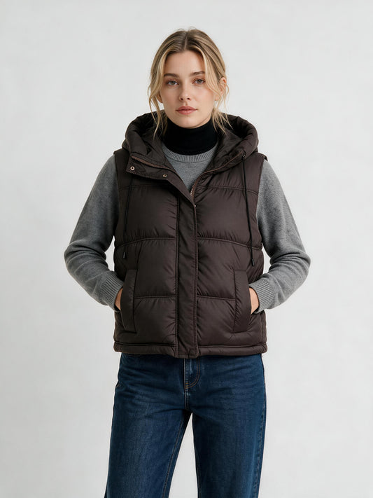 915 Sleeveless Puffer Vest - Hooded, Drawstring, Warm | Hojumbo
