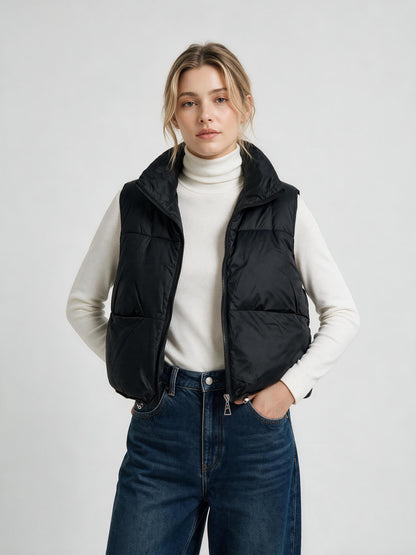 910 Sleeveless Puffer Vest - High Collar, Warm | Hojumbo
