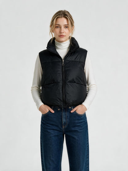 910 Sleeveless Puffer Vest - High Collar, Warm | Hojumbo