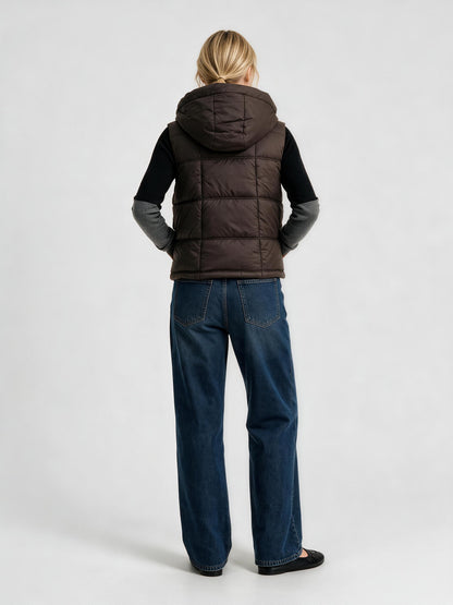 915 Sleeveless Puffer Vest - Hooded, Drawstring, Warm | Hojumbo