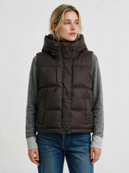 915 Sleeveless Puffer Vest - Hooded, Drawstring, Warm | Hojumbo