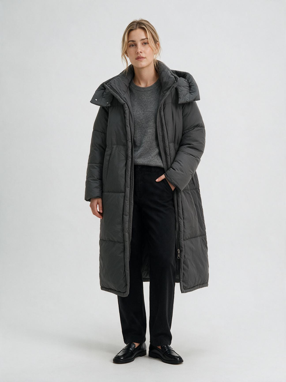 921 Puffer Jacket - High Collar, Hooded, Long Length | Hojumbo