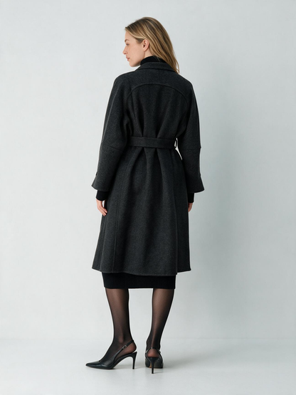 830 Coat - 15% Wool, High Collar, Belted, Long Length | Hojumbo