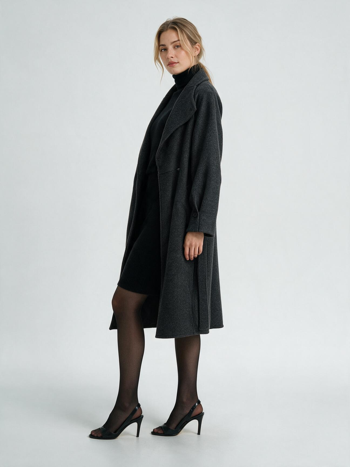830 Coat - 15% Wool, High Collar, Belted, Long Length | Hojumbo
