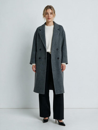620 Coat - 15% Wool, Lapel Collar, Button Front, Long Length | Hojumbo