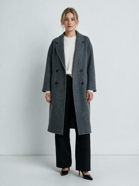 620 Coat - 15% Wool, Lapel Collar, Button Front, Long Length | Hojumbo