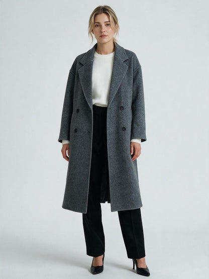 620 Coat - 15% Wool, Lapel Collar, Button Front, Long Length | Hojumbo