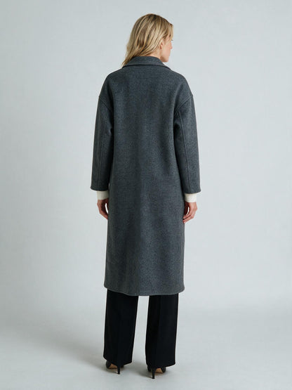 620 Coat - 15% Wool, Lapel Collar, Button Front, Long Length | Hojumbo