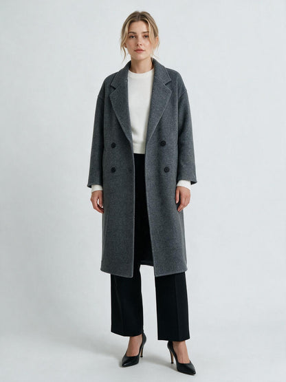 620 Coat - 15% Wool, Lapel Collar, Button Front, Long Length | Hojumbo