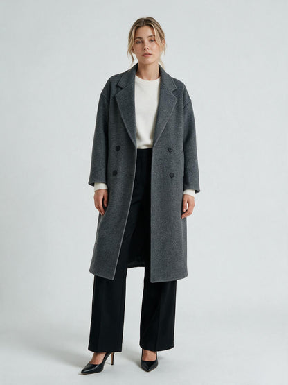 620 Coat - 15% Wool, Lapel Collar, Button Front, Long Length | Hojumbo