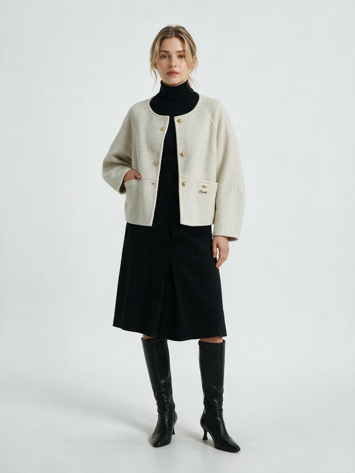 6026 Coat - 15% Wool, Round Collar, Short Length | Hojumbo