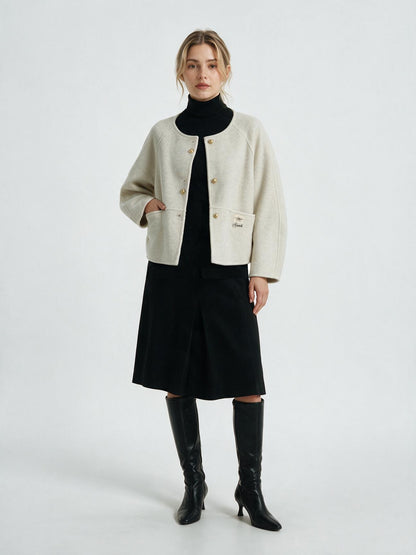 6026 Coat - 15% Wool, Round Collar, Short Length | Hojumbo