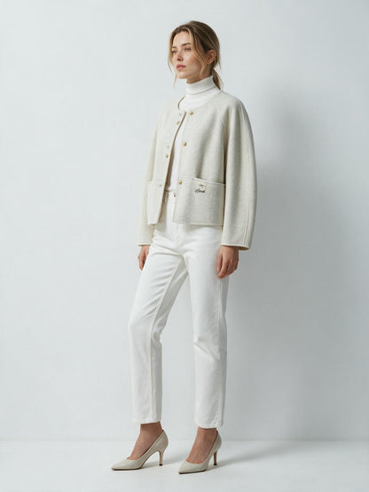 6026 Coat - 15% Wool, Round Collar, Short Length | Hojumbo