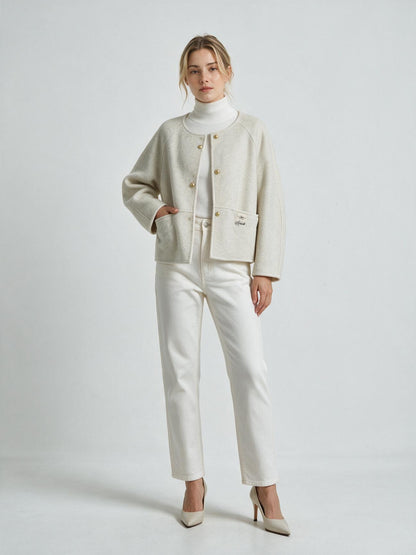 6026 Coat - 15% Wool, Round Collar, Short Length | Hojumbo