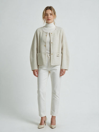 6026 Coat - 15% Wool, Round Collar, Short Length | Hojumbo