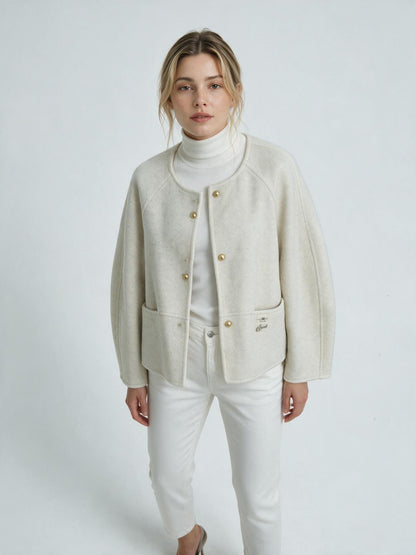 6026 Coat - 15% Wool, Round Collar, Short Length | Hojumbo