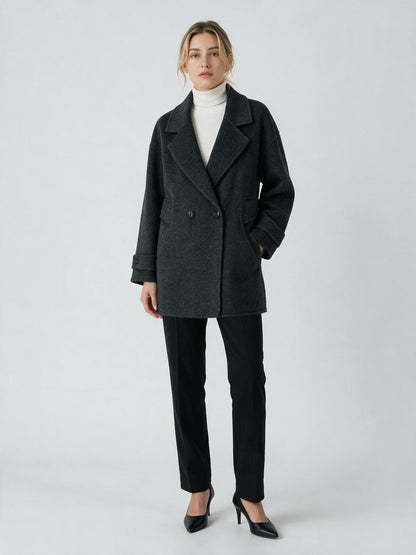 6651 Coat - 15% Wool, Lapel Collar, Button Front, Short Length | Hojumbo