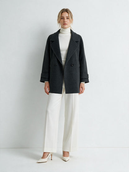6651 Coat - 15% Wool, Lapel Collar, Button Front, Short Length | Hojumbo